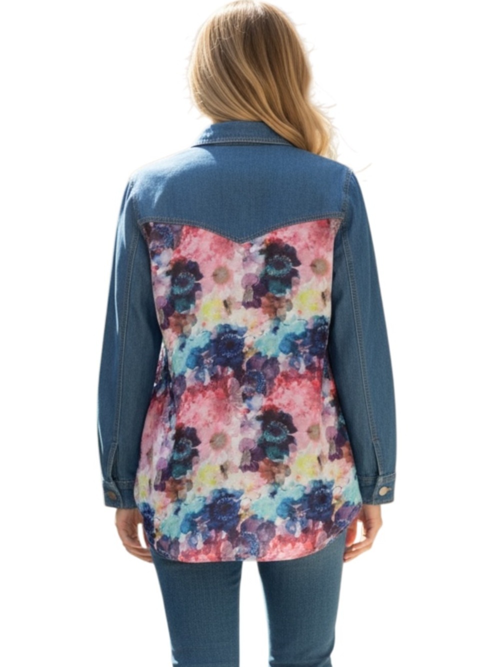 ❤️‍🔥 Aratta Large Denim Button-Down Shirt with Floral Embroidery A-34